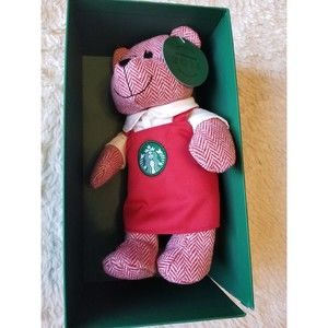 Starbucks Red Holiday Apron Bearista Girl Bear Herringbone Patterned 2016